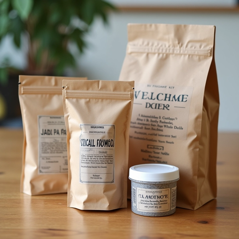 Kits de boas-vindas personalizados para diferentes convidados.