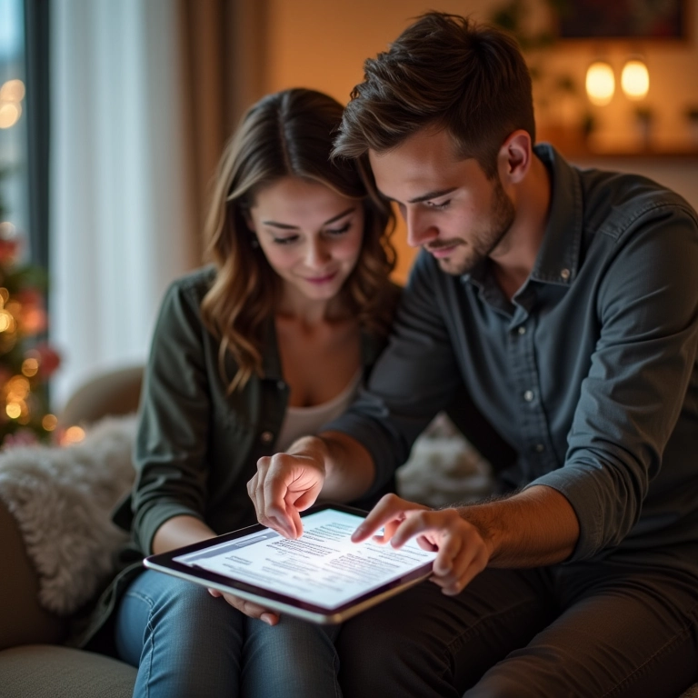 Lista de presentes de casamento em um tablet.
