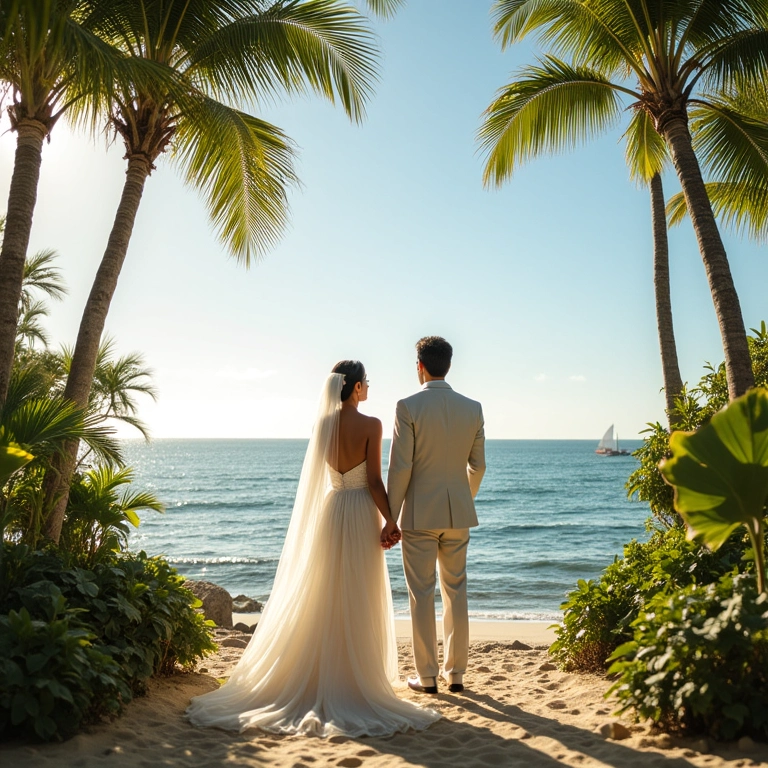 Local perfeito para casamento tropical ao ar livre com vista para o mar.