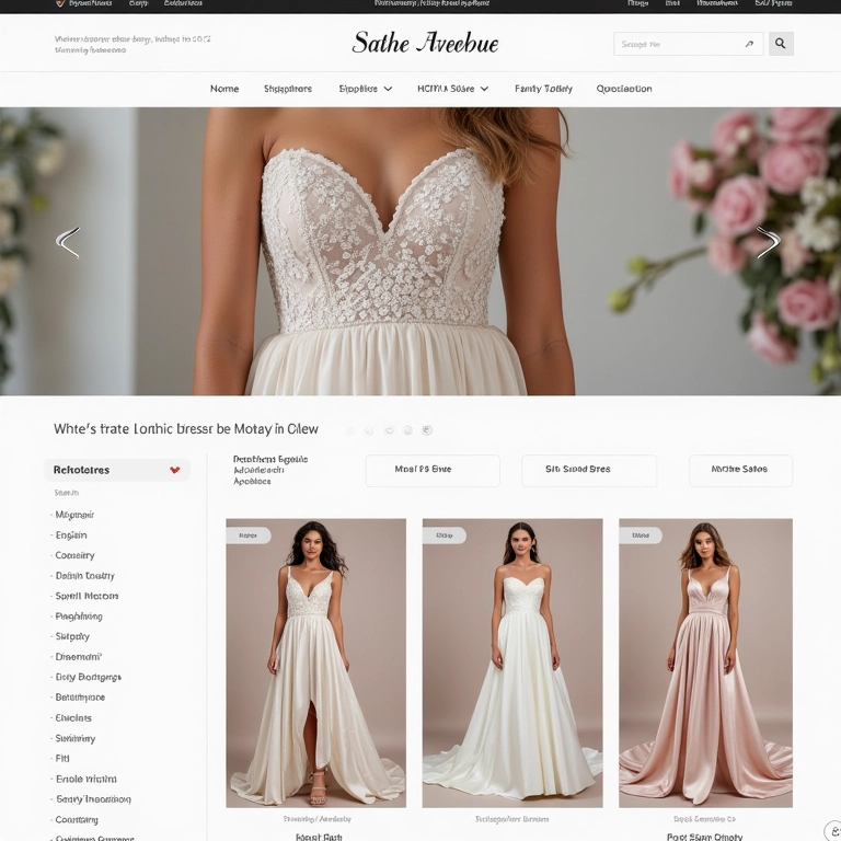 Loja online exibindo vestidos de cetim, variedade e conveniência.