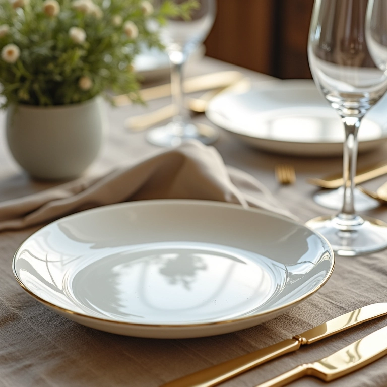 Louças, talheres e copos elegantes: detalhes que fazem a diferença na mesa.