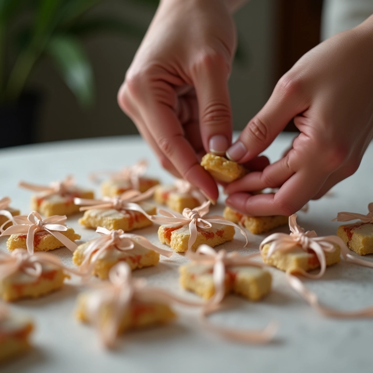 Mão contando lembrancinhas para calcular a quantidade necessária.