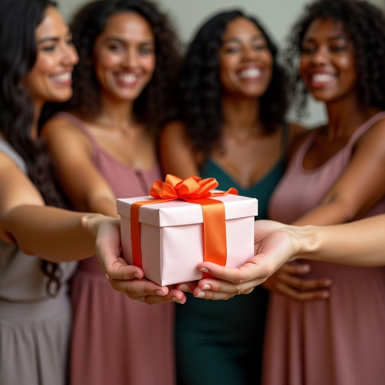 Mãos abrindo um presente em um chá de panela.