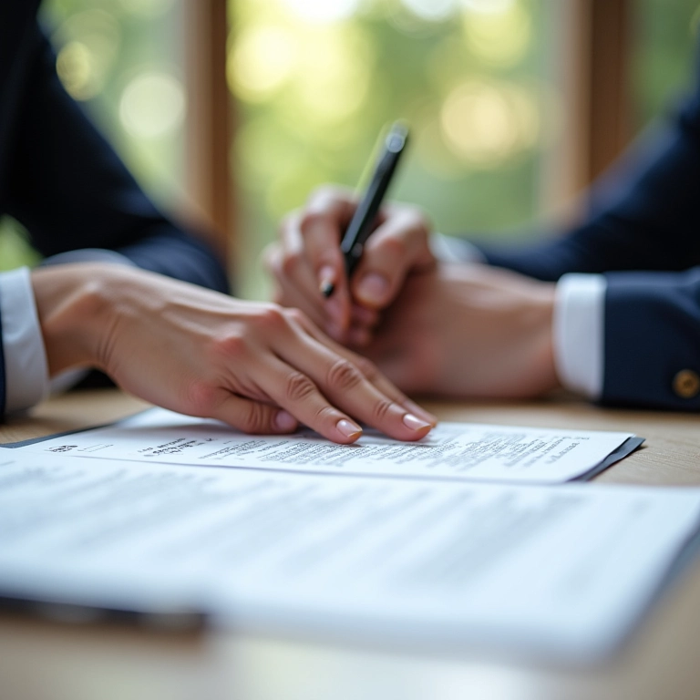 Mãos assinando contrato de locação de tenda.