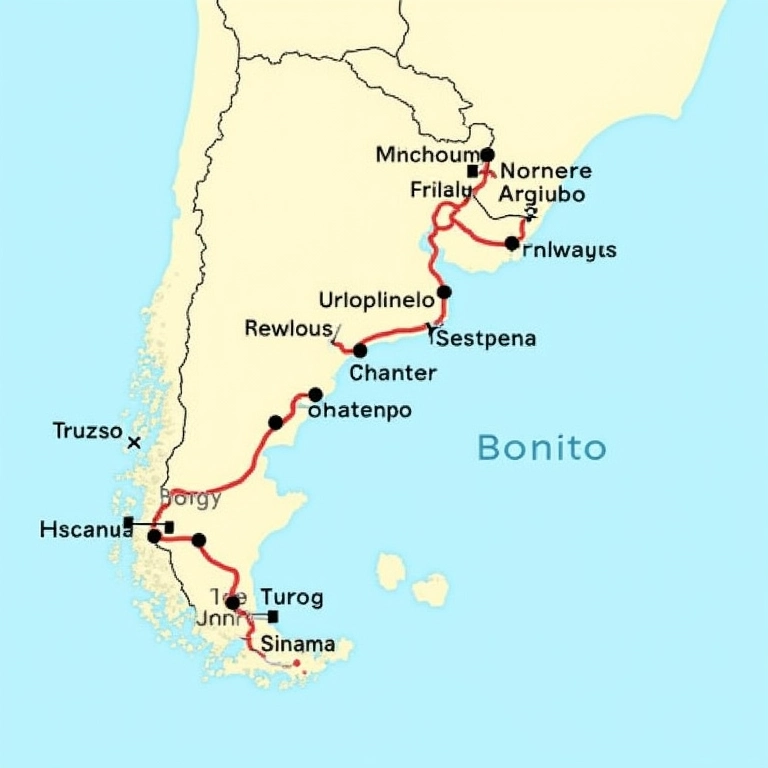 Mapa de Bonito com roteiro de viagem sugerido, destacando as principais atrações.