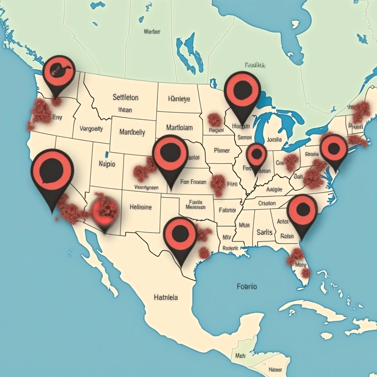 Mapa mostrando fornecedores de diferentes cidades.