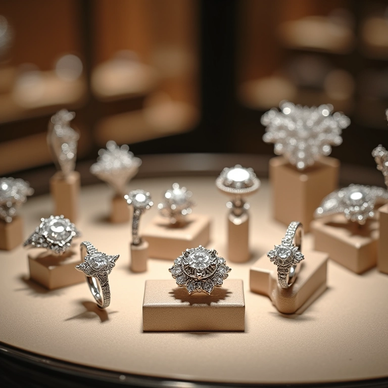 Marcas de joias de brilhante para noivas em boutique elegante.