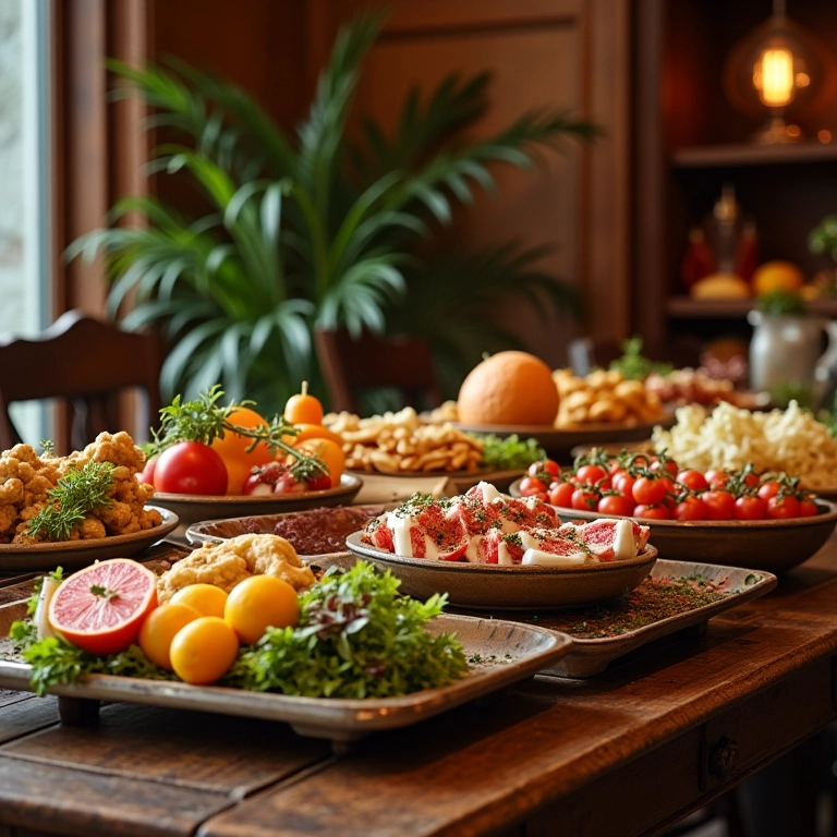 Mesa de buffet americano elegante com decorações sofisticadas.