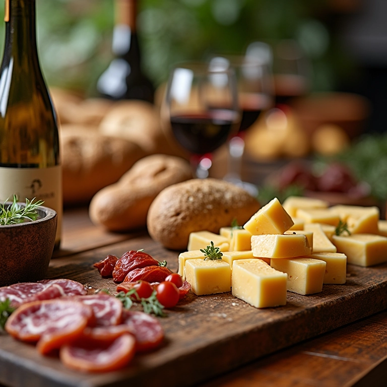Mesa de buffet com comida deliciosa e aconchegante para casamento na serra.