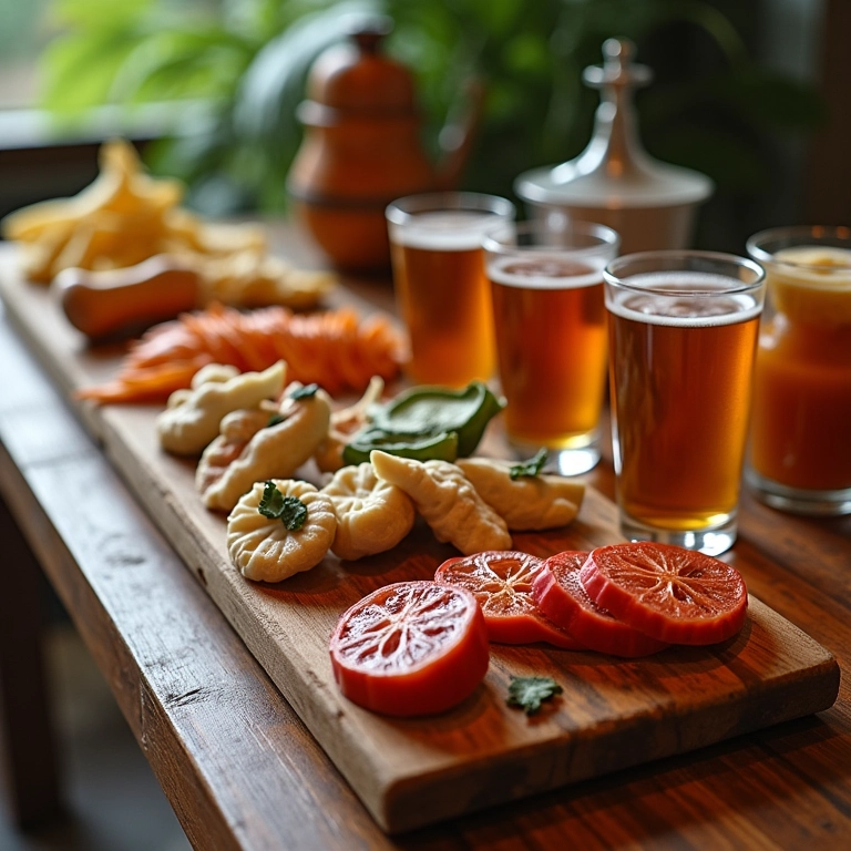 Mesa de buffet com comidas e bebidas temáticas para um Chá de Ferramentas.