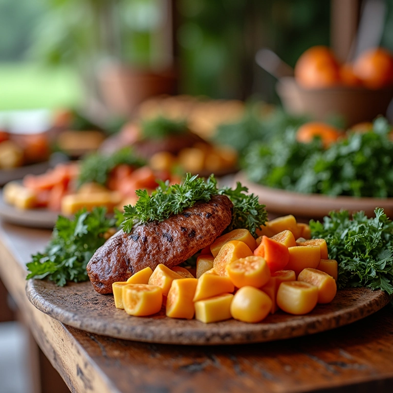 Mesa de buffet com culinária local brasileira em casamento em pousada.