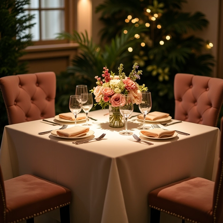 Mesa quadrada para casamento com decoração íntima e elegante.
