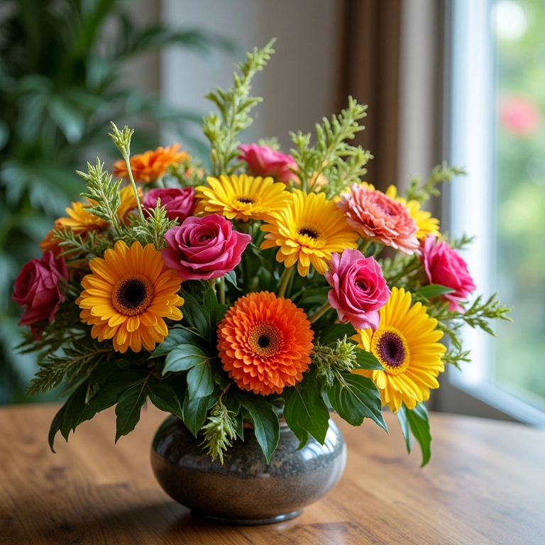 Misturando flores naturais e artificiais em arranjos.