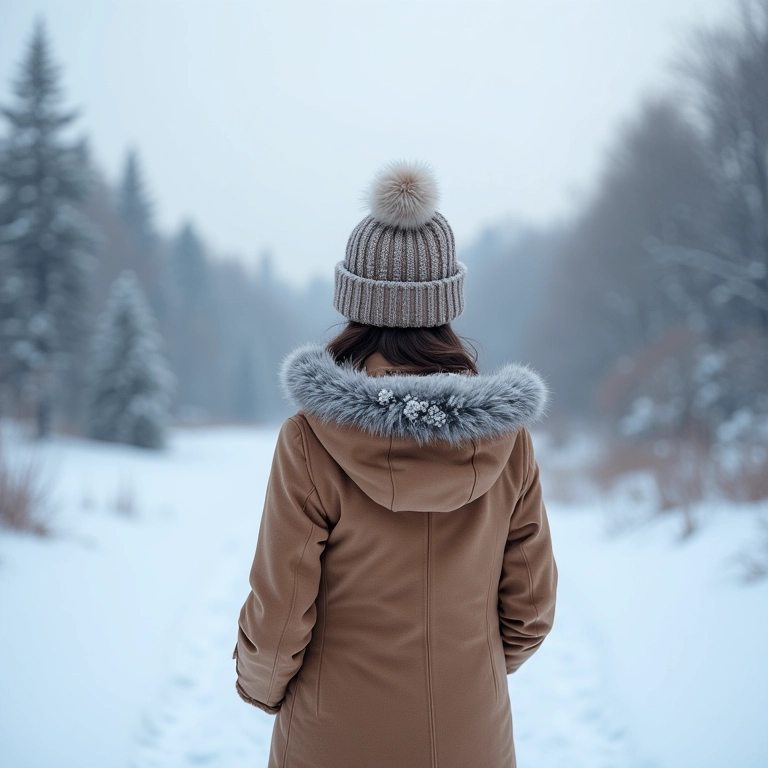 Mulher apreciando a neve com casaco ideal para o frio.