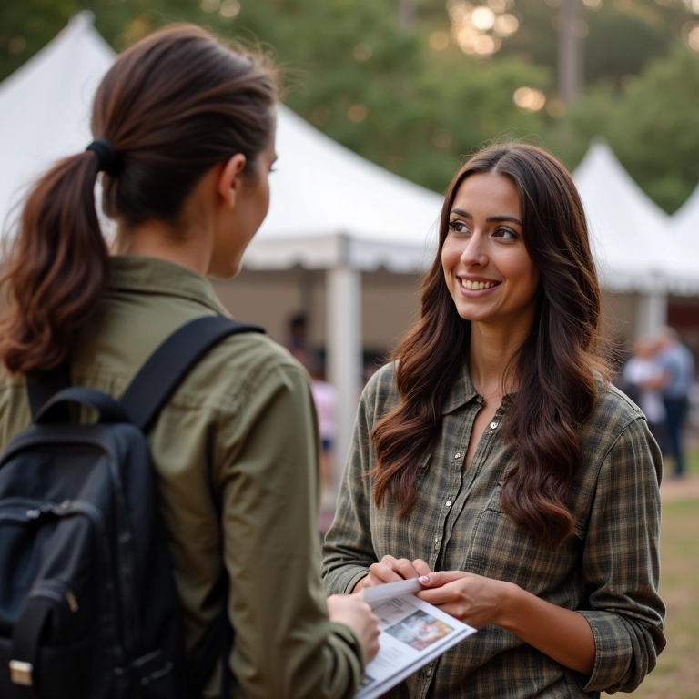 Mulher conversando sobre aluguel de tendas para casamento em loja especializada.