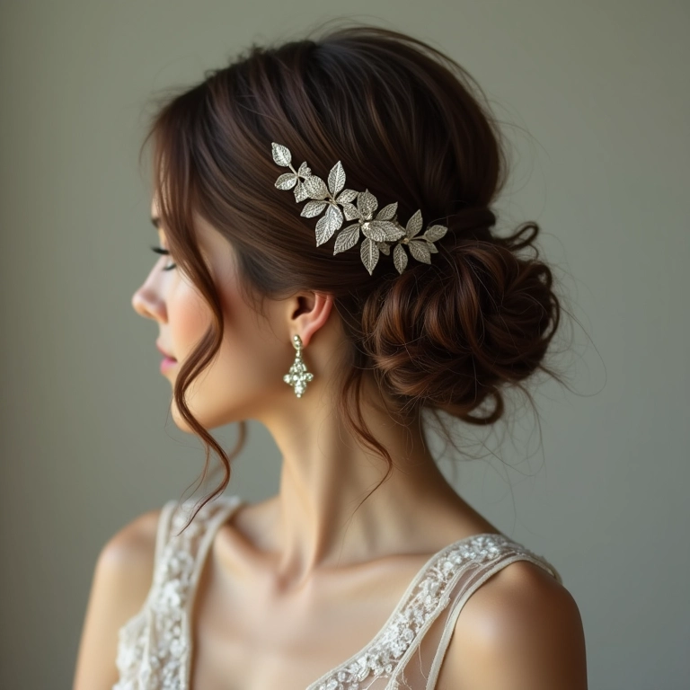 Mulher usando pente de casamento em outra ocasião.