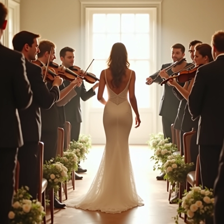 Noiva entrando na igreja ao som da música escolhida.