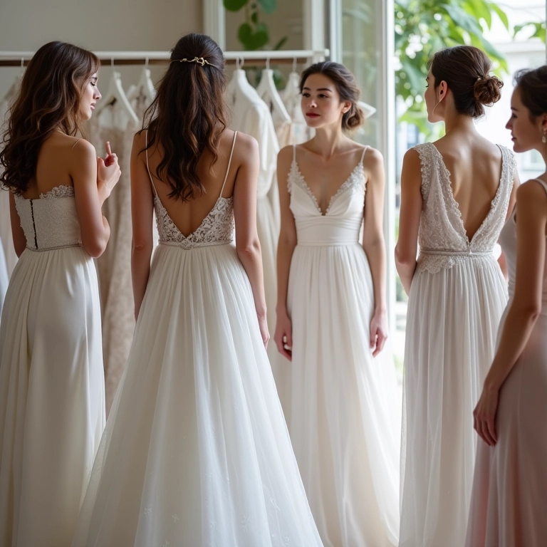 Noiva entrevistando diferentes estilistas para escolher a profissional certa para seu vestido.