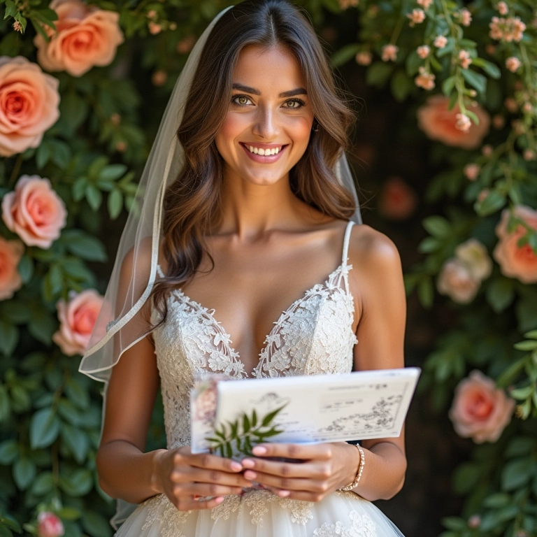 Noiva enviando convites do chá de panela com a lista de presentes.