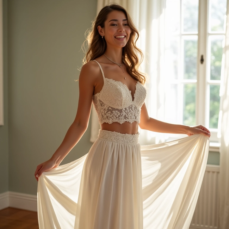 Noiva escolhendo saia e cropped em vez de vestido tradicional.