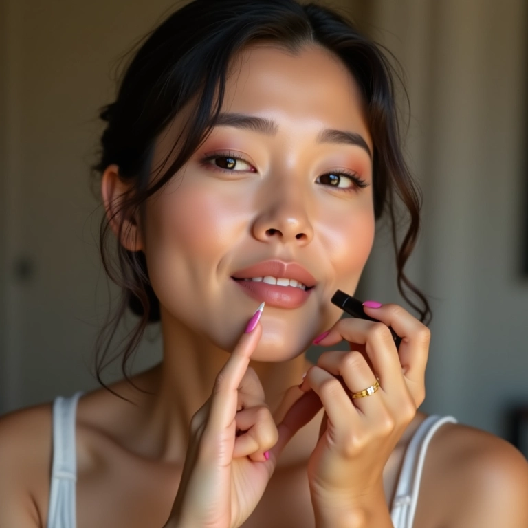 Noiva oriental aplicando base para uniformizar a tonalidade da pele.