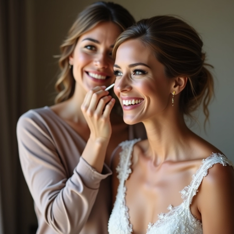 Noiva recebendo os toques finais na maquiagem.