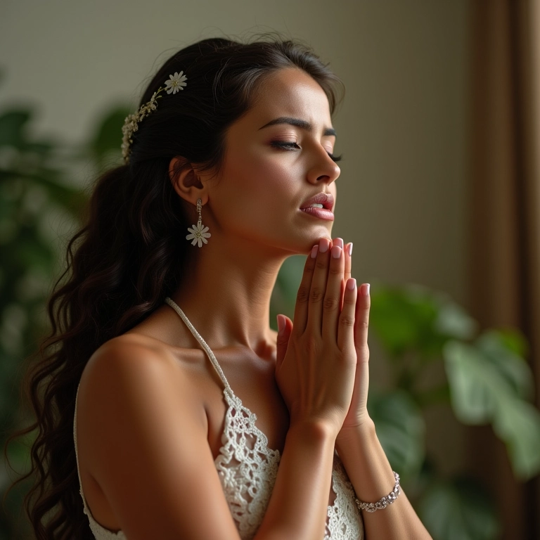 Noiva respira fundo para controlar a emoção.