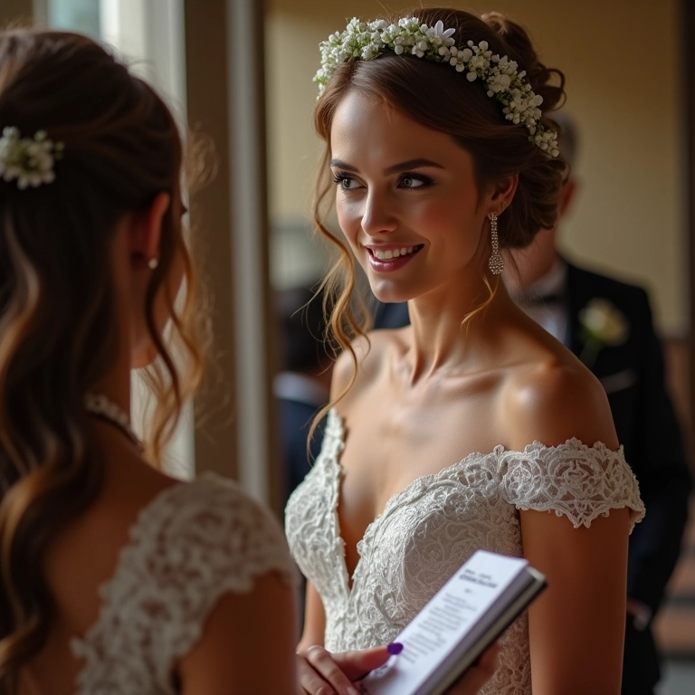 Noiva tirando dúvidas sobre o salão de festas.