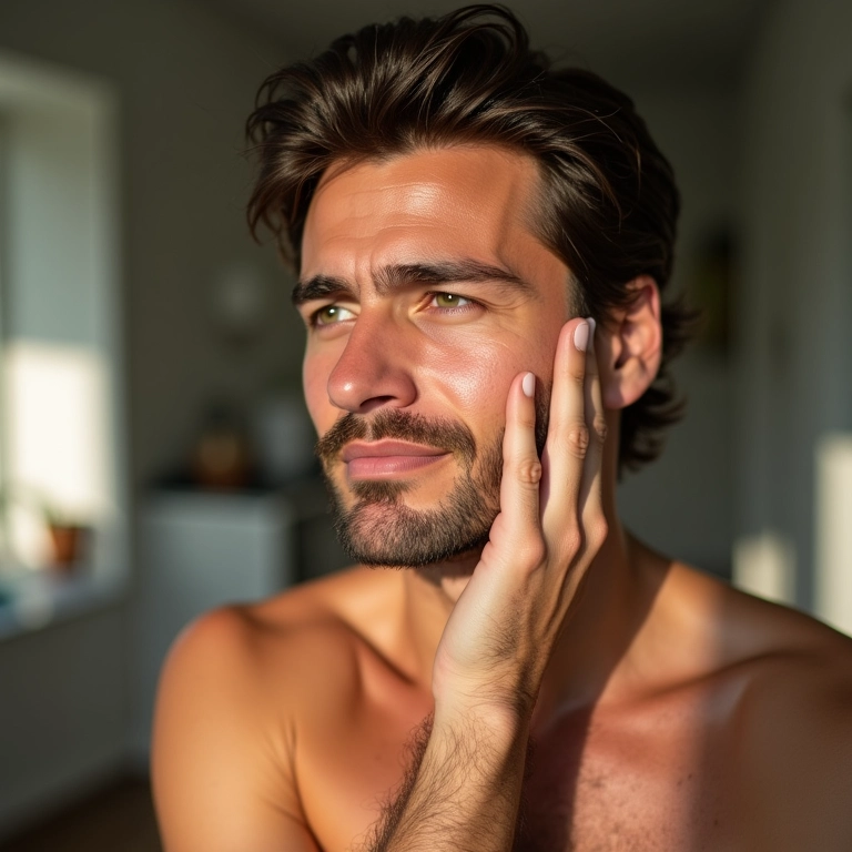 Noivo aplicando hidratante no rosto para uma pele saudável.