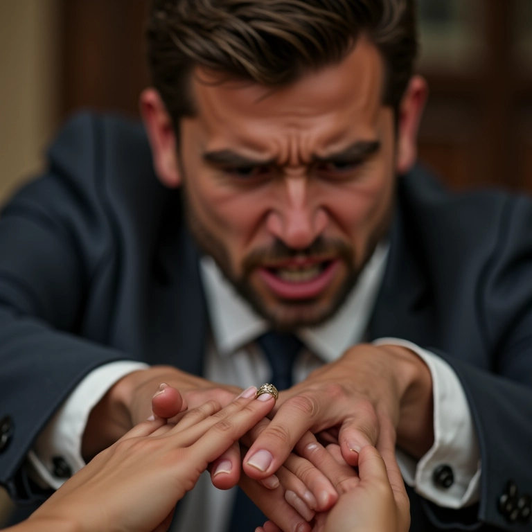 Noivo com dificuldade para colocar aliança no dedo da noiva.