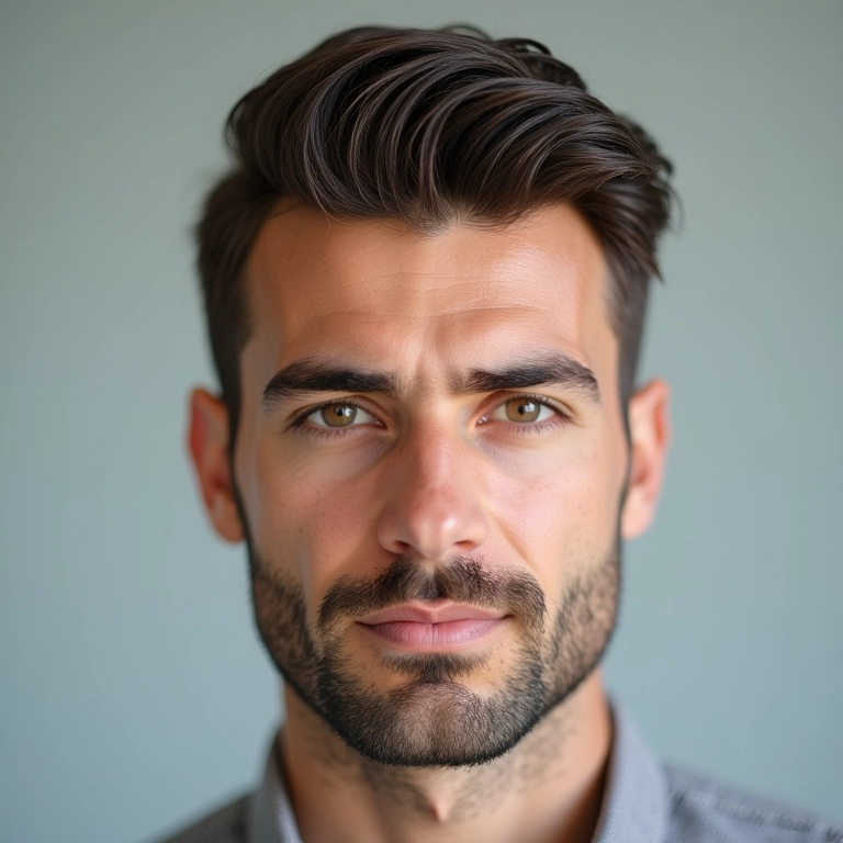 Noivo com um corte de cabelo moderno e elegante.