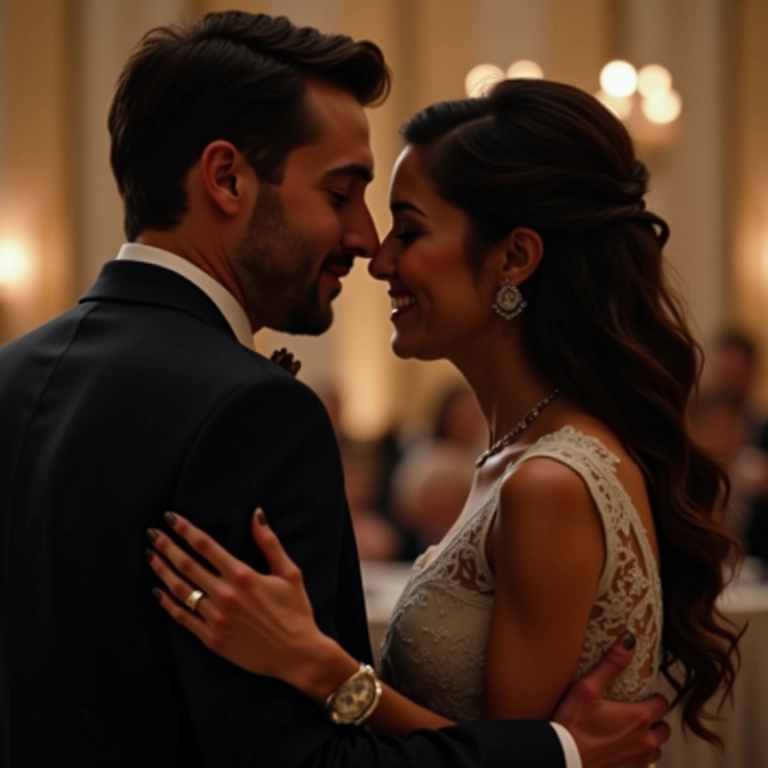 Noivo dando conselhos à mãe antes da dança do casamento.