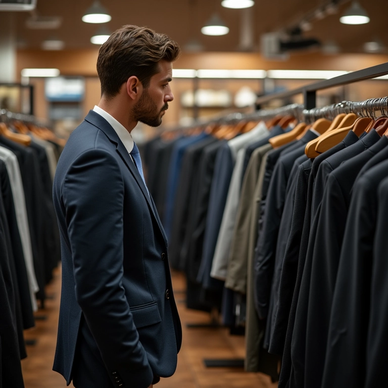 Noivo desapontado com a falta de opções em loja de aluguel.