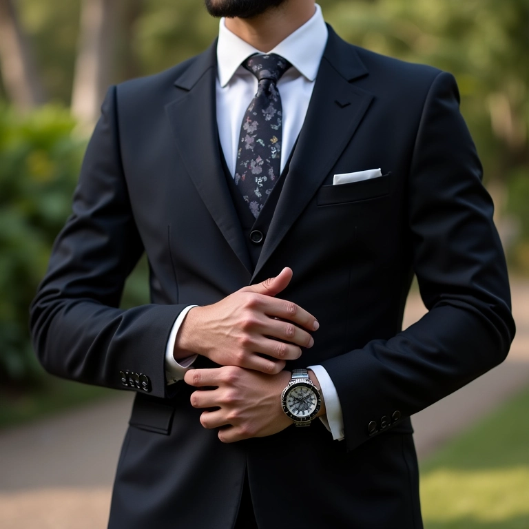 Noivo moderno com abotoaduras geométricas