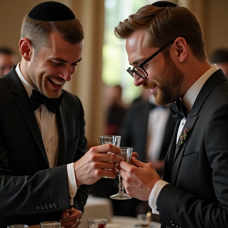 Noivo quebrando o copo durante a tradição do casamento judaico.
