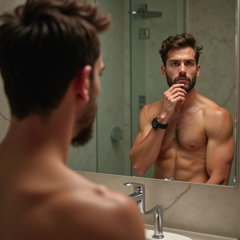 Noivo refletindo sobre a importância dos cuidados de beleza.