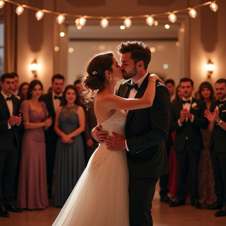 Noivos dançando mix de músicas favoritas em casamento.