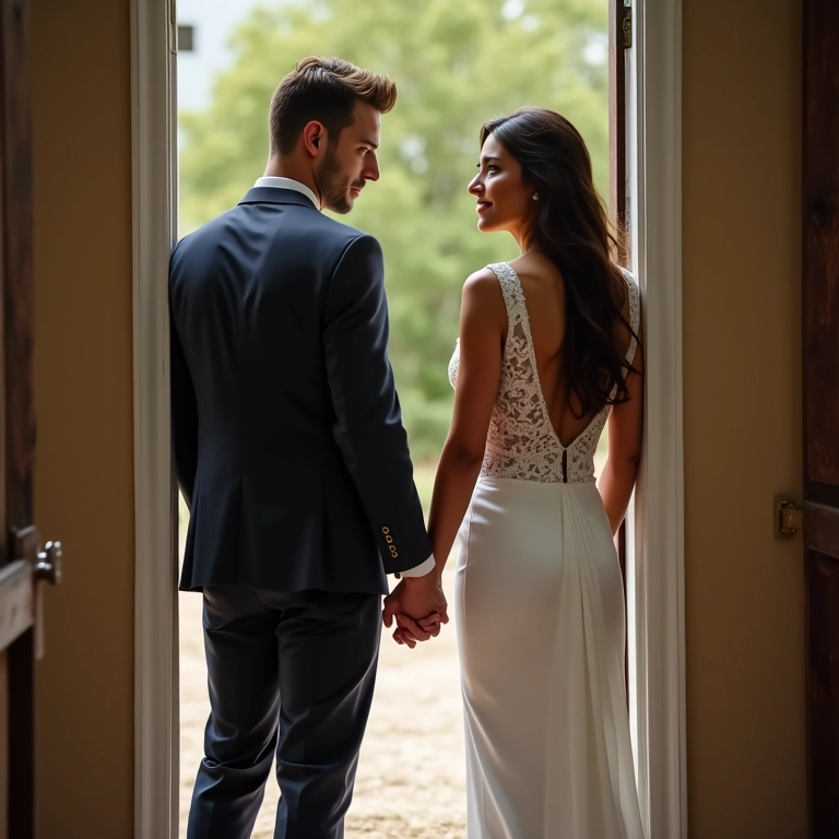 Noivos de mãos dadas antes da cerimônia, um 'first touch'.