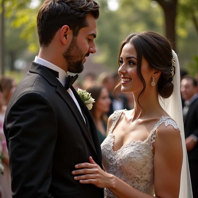 Noivos em cerimônia de casamento tradicional sendo filmados.