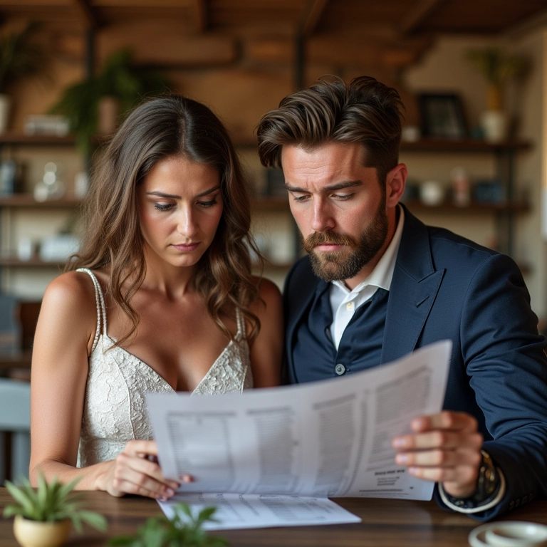 Noivos preocupados com orçamento do casamento.