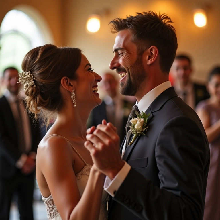 Noivos se divertindo durante ensaio da coreografia do casamento.