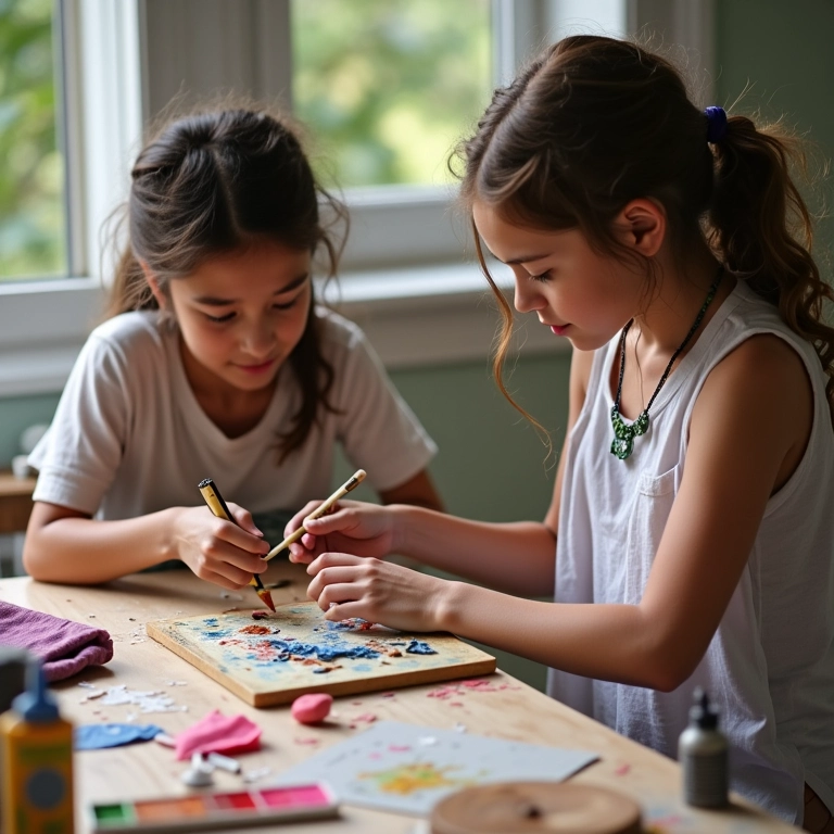 Oficina de customização em brunch com tintas e tecidos.