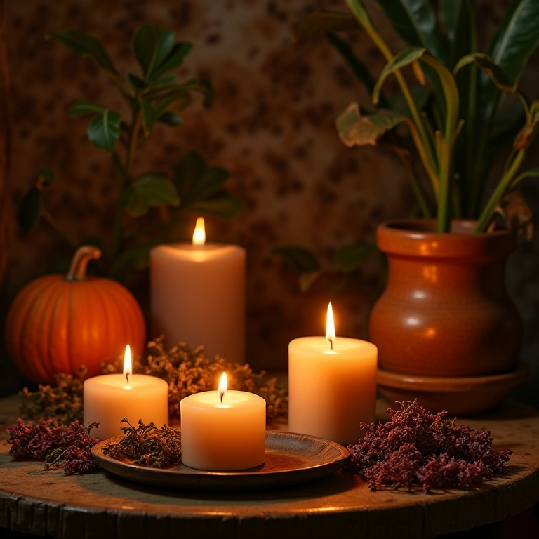 Ofurô aconchegante com velas, iluminação suave e decoração artesanal brasileira.