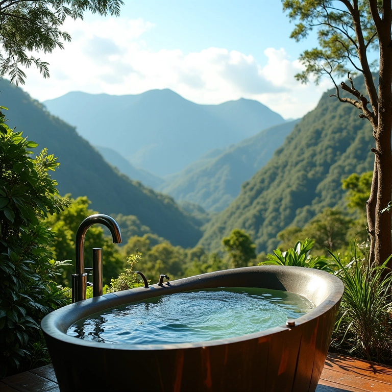 Ofurô com vista deslumbrante das montanhas de Minas Gerais.