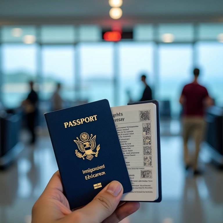 Passaporte aberto mostrando o visto para St. Barths.