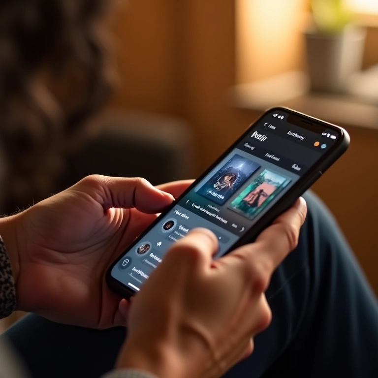 Pessoa buscando músicas na biblioteca do celular para a playlist.