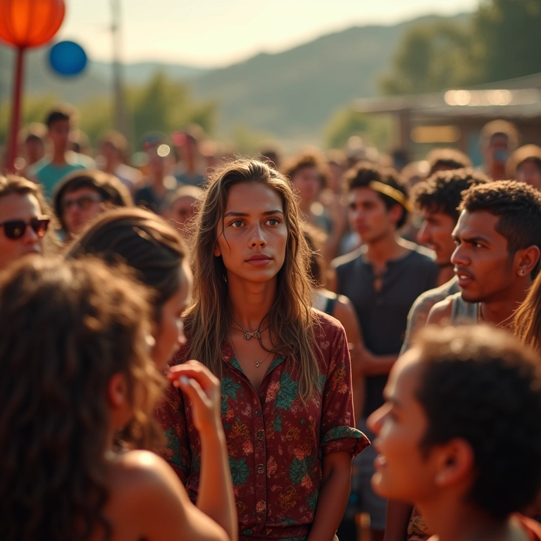 Pessoas animadas em volta de um sistema de som, esperando a playlist.