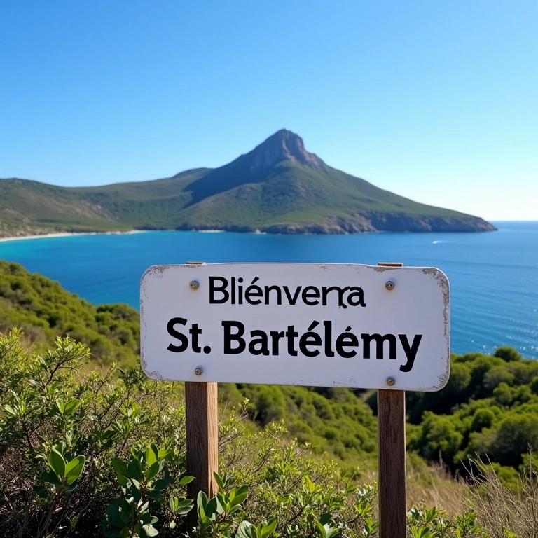 Placa de boas-vindas em francês em St. Barths.