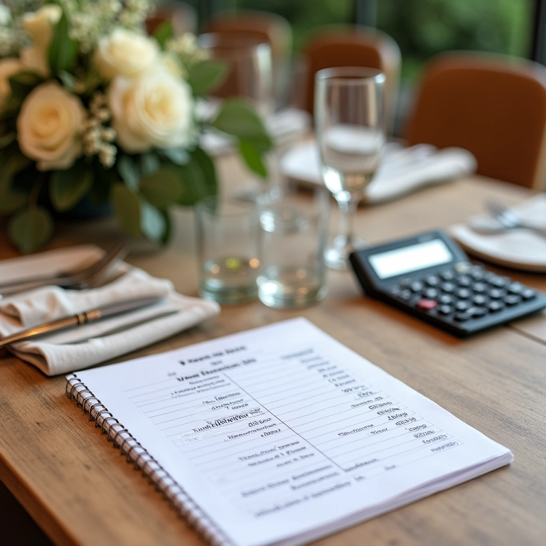 Planejamento de orçamento para mesa posta de casamento.