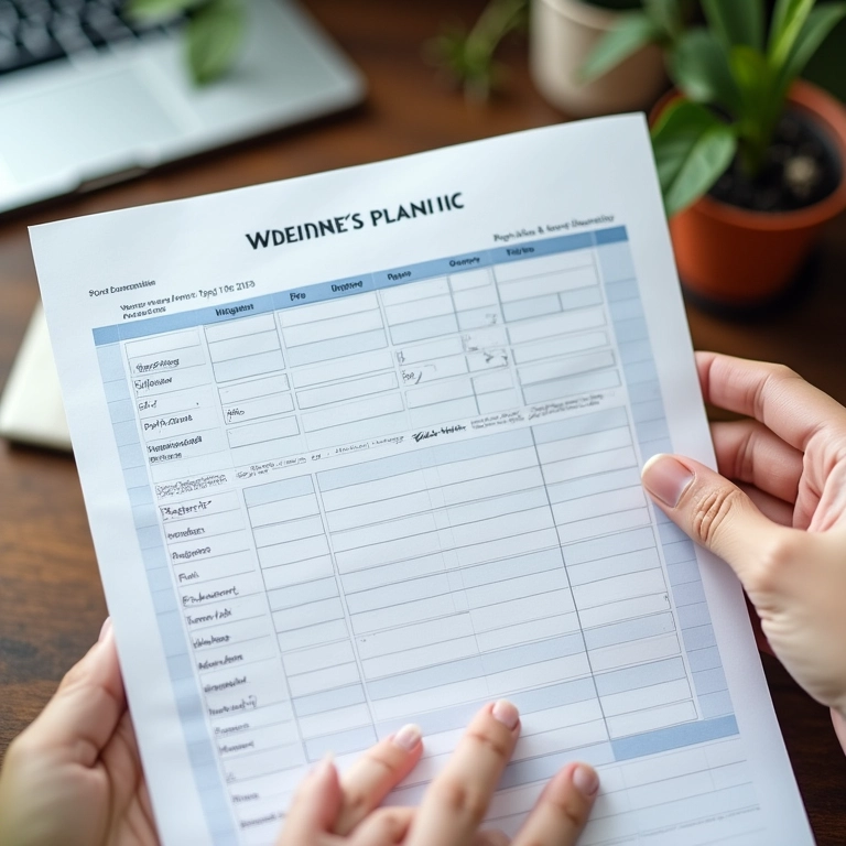 Planilha de cores frias para planejamento de casamento.